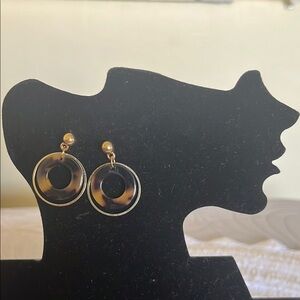 Elegant Gold, Black and Brown Hoop Earrings